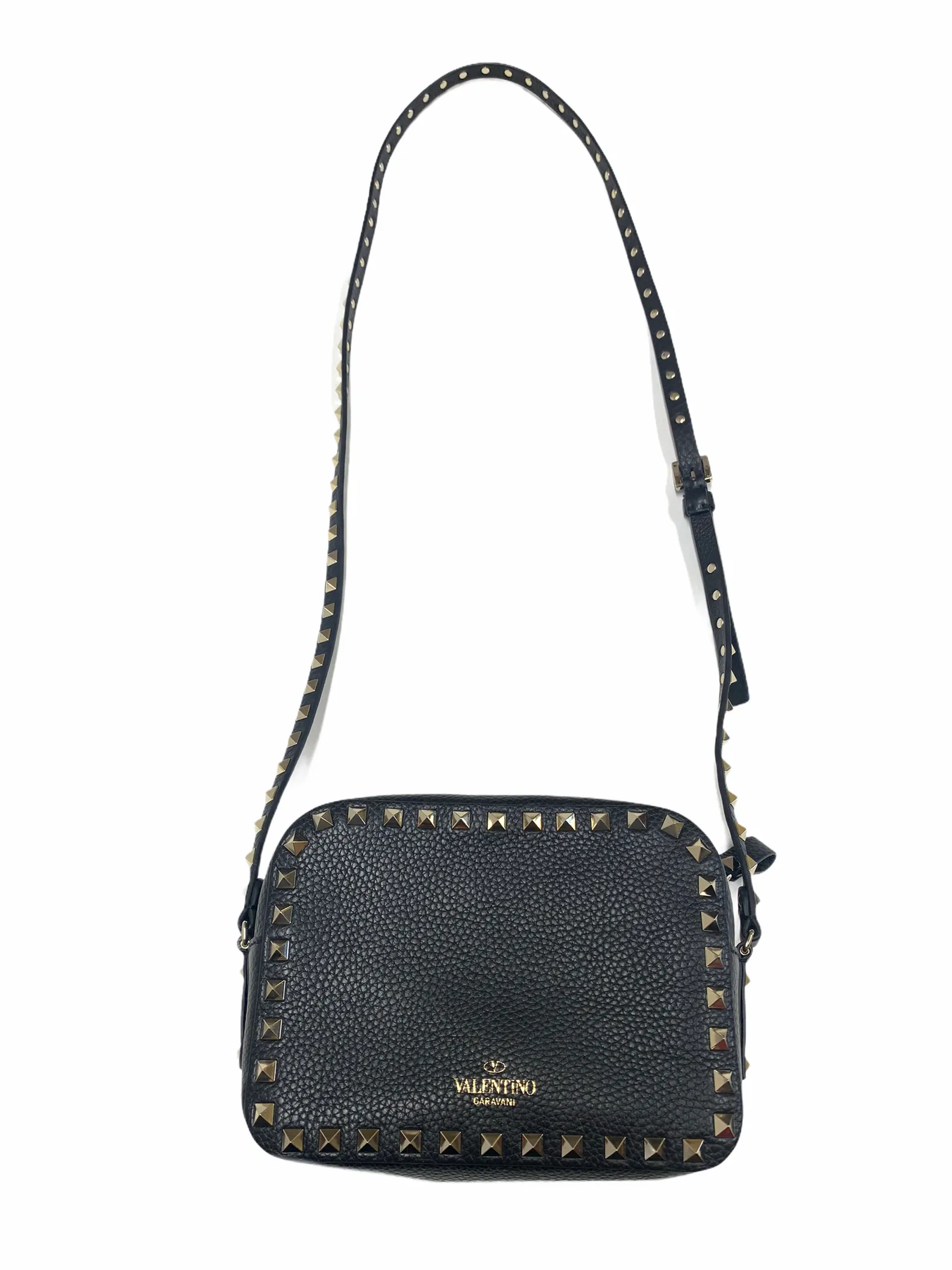 VALENTINO GARAVANI ROCKSTUDS ROLLING CAMERA CROSSBODY GRAINY CALFSKIN HANDBAG