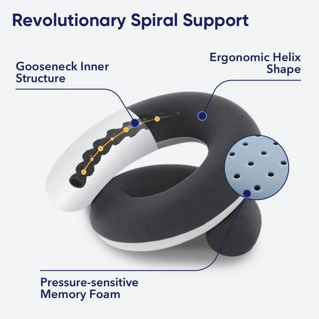 Vesta Travel Pillow | Spiral Wrapping Design, Easy Support Customization for Head, Neck and Chin, Airplane Travel Kit, Storage Bag, Space Grey