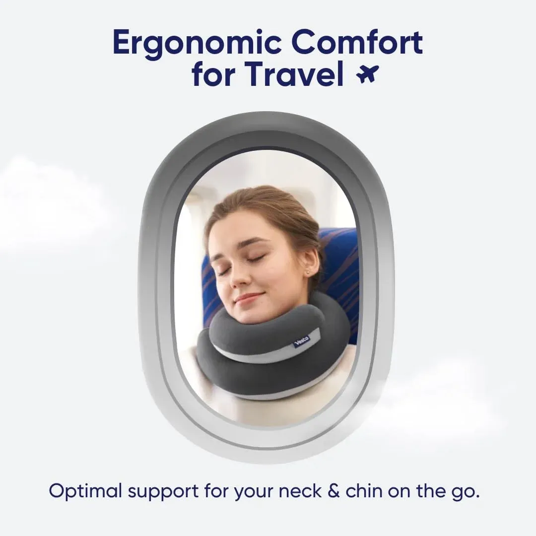 Vesta Travel Pillow | Spiral Wrapping Design, Easy Support Customization for Head, Neck and Chin, Airplane Travel Kit, Storage Bag, Space Grey